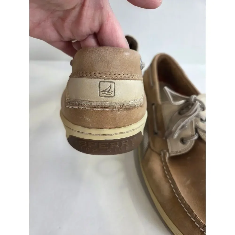 Sperry Top-Sider Two Tone Sz 15M  Leather Brown Tan Beige Boat Loafer Shoes - Picture 3 of 7